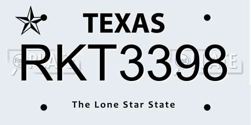 RKT3398 Texas License Plate