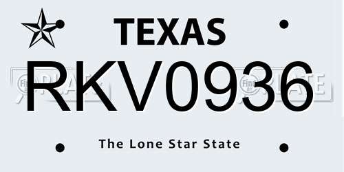 RKV0936 Texas License Plate