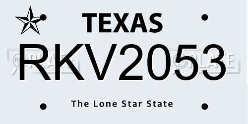 RKV2053 Texas License Plate