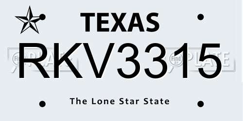 RKV3315 Texas License Plate