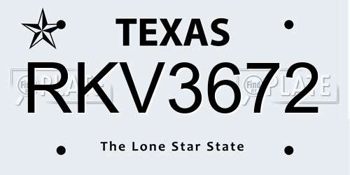 RKV3672 Texas License Plate