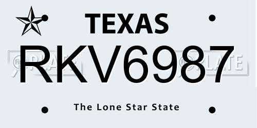 RKV6987 Texas License Plate