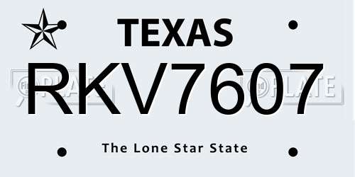 RKV7607 Texas License Plate