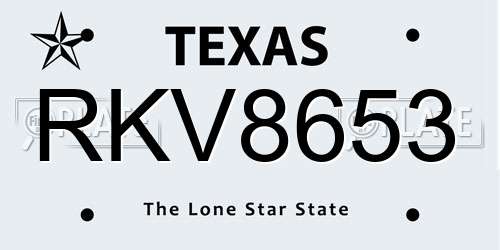 RKV8653 Texas License Plate