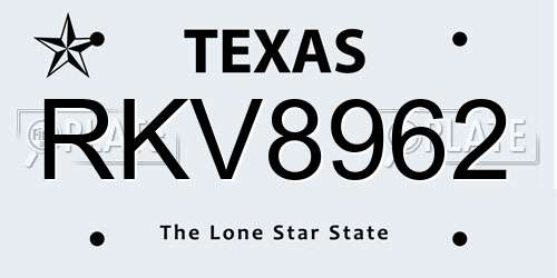 RKV8962 Texas License Plate