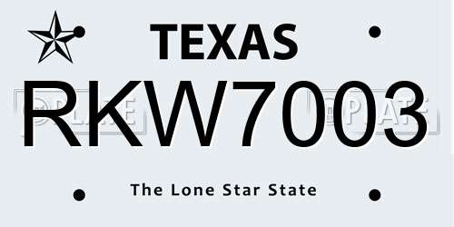 RKW7003 Texas License Plate