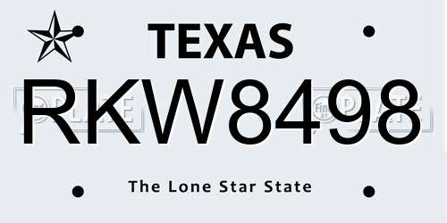 RKW8498 Texas License Plate