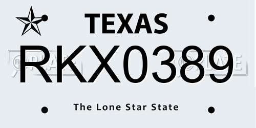 RKX0389 Texas License Plate