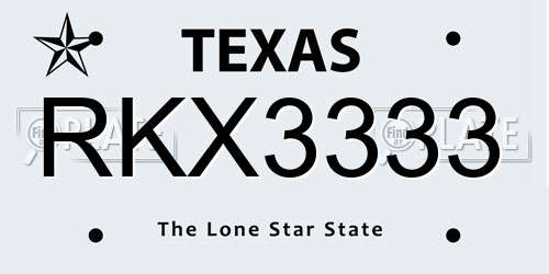 RKX3333 Texas License Plate