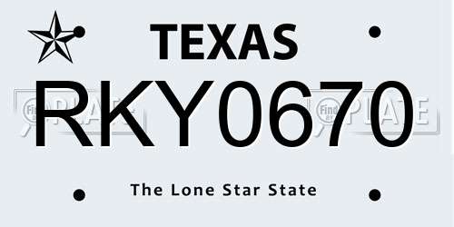 RKY0670 Texas License Plate
