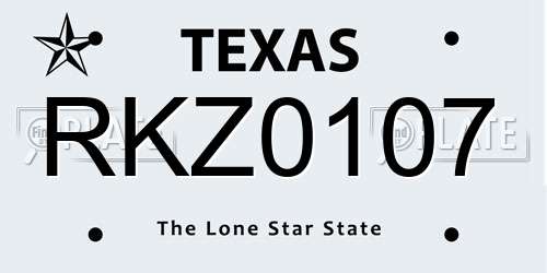 RKZ0107 Texas License Plate