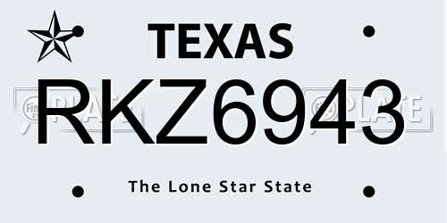 RKZ6943 Texas License Plate