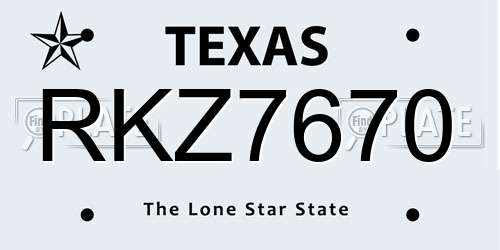 RKZ7670 Texas License Plate