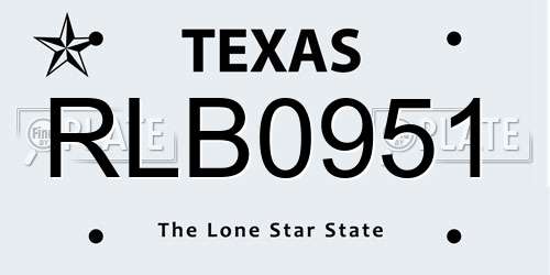 RLB0951 Texas License Plate