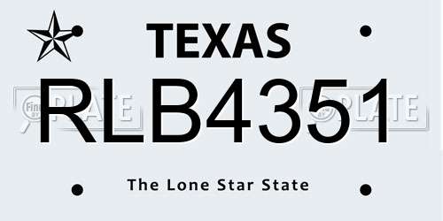 RLB4351 Texas License Plate
