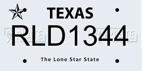 RLD1344 Texas License Plate