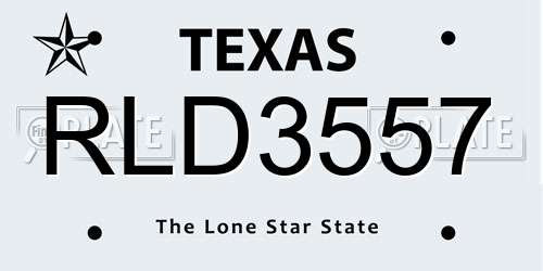 RLD3557 Texas License Plate