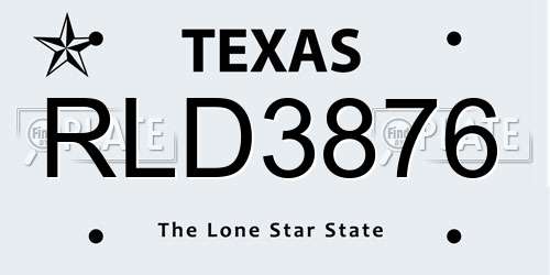 RLD3876 Texas License Plate