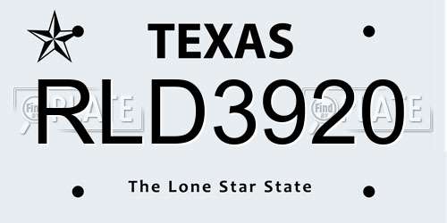 RLD3920 Texas License Plate