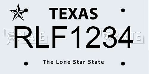 RLF1234 Texas License Plate