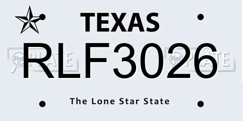 RLF3026 Texas License Plate