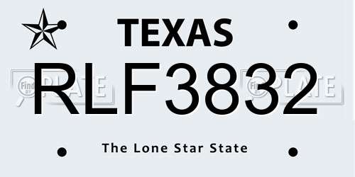 RLF3832 Texas License Plate