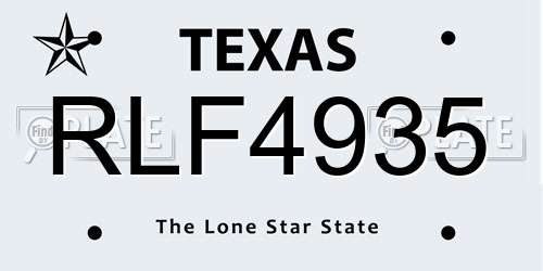 RLF4935 Texas License Plate