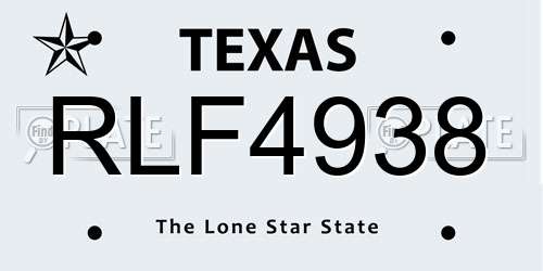 RLF4938 Texas License Plate