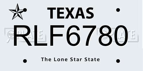 RLF6780 Texas License Plate