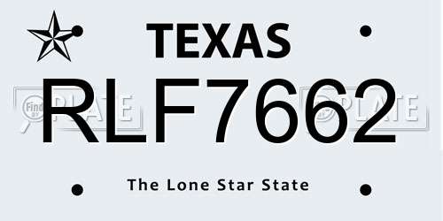 RLF7662 Texas License Plate