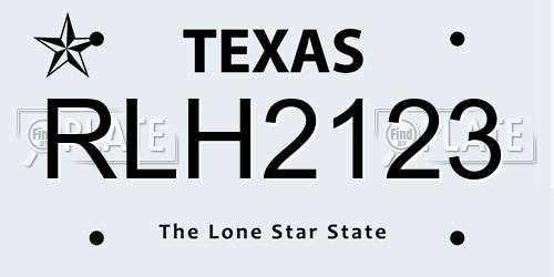 RLH2123 Texas License Plate