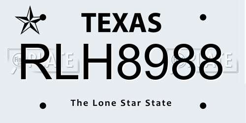 RLH8988 Texas License Plate
