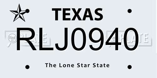 RLJ0940 Texas License Plate
