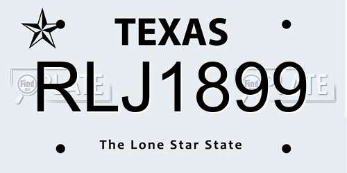 RLJ1899 Texas License Plate