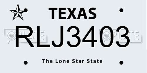 RLJ3403 Texas License Plate