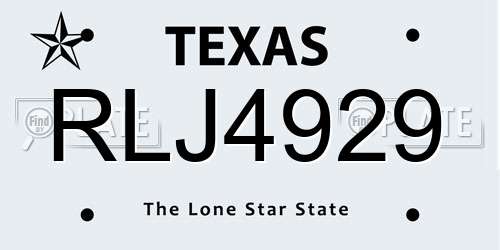 RLJ4929 Texas License Plate