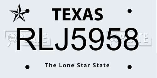 RLJ5958 Texas License Plate