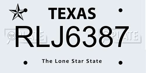 RLJ6387 Texas License Plate