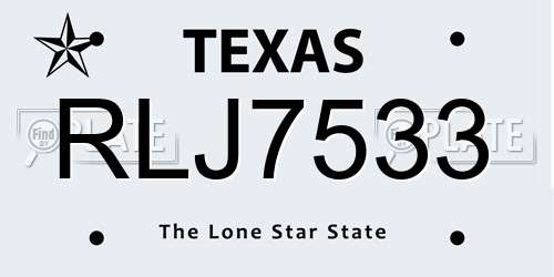 RLJ7533 Texas License Plate