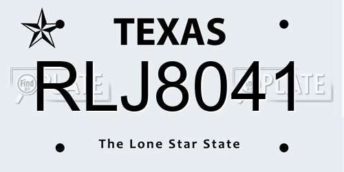 RLJ8041 Texas License Plate