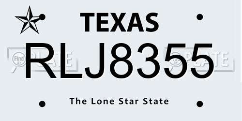 RLJ8355 Texas License Plate