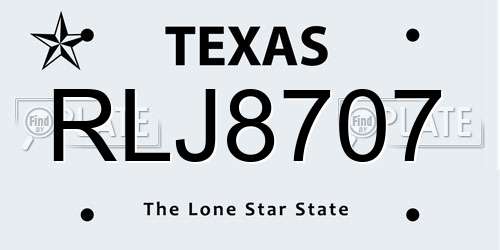 RLJ8707 Texas License Plate