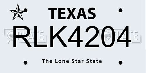 RLK4204 Texas License Plate