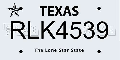 RLK4539 Texas License Plate