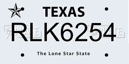 RLK6254 Texas License Plate