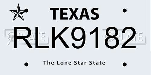 RLK9182 Texas License Plate
