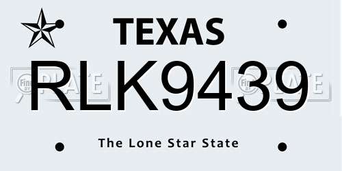 RLK9439 Texas License Plate