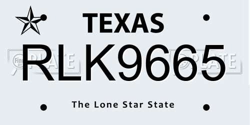 RLK9665 Texas License Plate