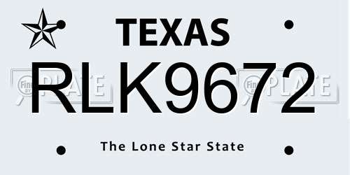RLK9672 Texas License Plate
