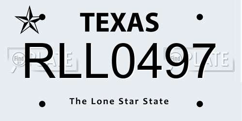 RLL0497 Texas License Plate